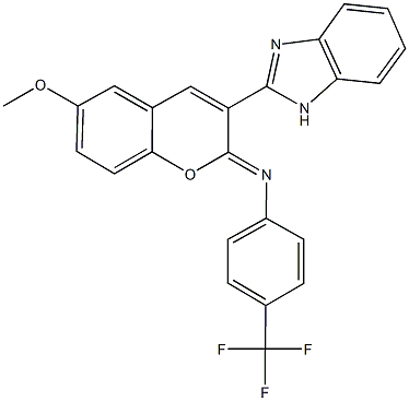 N-[3-(1H-benzimidazol-2-yl)-6-methoxy-2H-chromen-2-ylidene]-N-[4-(trifluoromethyl)phenyl]amine 구조식 이미지