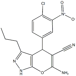6-amino-4-{4-chloro-3-nitrophenyl}-3-propyl-1,4-dihydropyrano[2,3-c]pyrazole-5-carbonitrile Structure