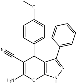 6-amino-4-(4-methoxyphenyl)-3-phenyl-2,4-dihydropyrano[2,3-c]pyrazole-5-carbonitrile Structure