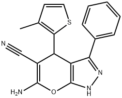 6-amino-4-(3-methyl-2-thienyl)-3-phenyl-1,4-dihydropyrano[2,3-c]pyrazole-5-carbonitrile 구조식 이미지