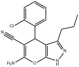 6-amino-4-(2-chlorophenyl)-3-propyl-1,4-dihydropyrano[2,3-c]pyrazole-5-carbonitrile 구조식 이미지