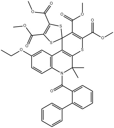 tetramethyl 6'-([1,1'-biphenyl]-2-ylcarbonyl)-9'-ethoxy-5',5'-dimethyl-5',6'-dihydrospiro(1,3-dithiole-2,1'-[1'H]-thiopyrano[2,3-c]quinoline)-2',3',4,5-tetracarboxylate Structure