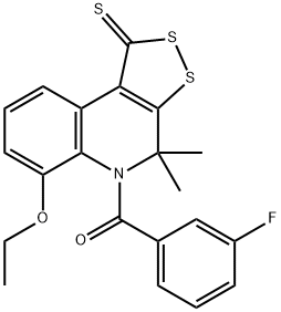 6-ethoxy-5-(3-fluorobenzoyl)-4,4-dimethyl-4,5-dihydro-1H-[1,2]dithiolo[3,4-c]quinoline-1-thione 구조식 이미지