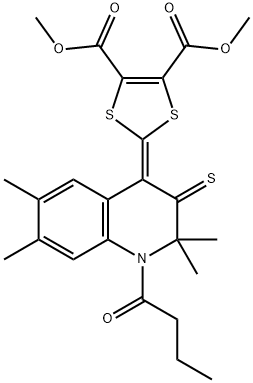 dimethyl 2-(1-butyryl-2,2,6,7-tetramethyl-3-thioxo-2,3-dihydro-4(1H)-quinolinylidene)-1,3-dithiole-4,5-dicarboxylate Structure