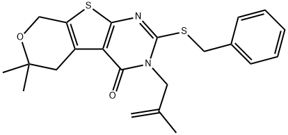 2-(benzylsulfanyl)-6,6-dimethyl-3-(2-methyl-2-propenyl)-3,5,6,8-tetrahydro-4H-pyrano[4',3':4,5]thieno[2,3-d]pyrimidin-4-one 구조식 이미지