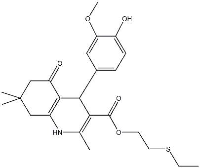 2-(ethylsulfanyl)ethyl 4-(4-hydroxy-3-methoxyphenyl)-2,7,7-trimethyl-5-oxo-1,4,5,6,7,8-hexahydro-3-quinolinecarboxylate Structure