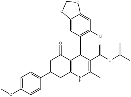 isopropyl 4-(6-chloro-1,3-benzodioxol-5-yl)-7-(4-methoxyphenyl)-2-methyl-5-oxo-1,4,5,6,7,8-hexahydro-3-quinolinecarboxylate 구조식 이미지