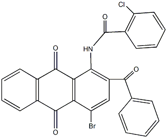 N-(2-benzoyl-4-bromo-9,10-dioxo-9,10-dihydroanthracen-1-yl)-2-chlorobenzamide 구조식 이미지