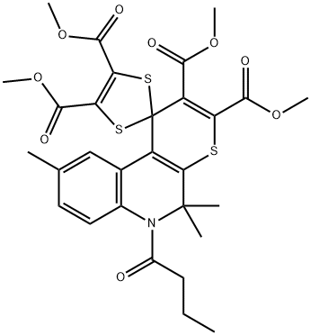 tetramethyl 6'-butyryl-5',5',9'-trimethyl-5',6'-dihydrospiro[1,3-dithiole-2,1'-(1'H)-thiopyrano[2,3-c]quinoline]-2',3',4,5-tetracarboxylate Structure