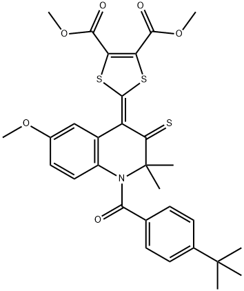 dimethyl 2-(1-(4-tert-butylbenzoyl)-6-methoxy-2,2-dimethyl-3-thioxo-2,3-dihydro-4(1H)-quinolinylidene)-1,3-dithiole-4,5-dicarboxylate 구조식 이미지