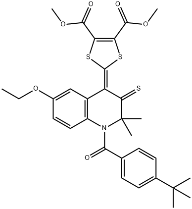 dimethyl 2-(1-(4-tert-butylbenzoyl)-6-ethoxy-2,2-dimethyl-3-thioxo-2,3-dihydro-4(1H)-quinolinylidene)-1,3-dithiole-4,5-dicarboxylate 구조식 이미지