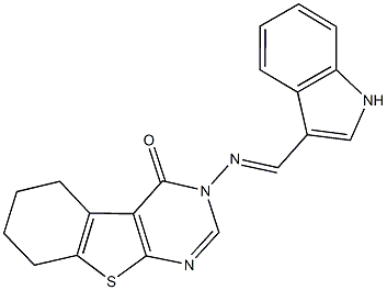 3-[(1H-indol-3-ylmethylene)amino]-5,6,7,8-tetrahydro[1]benzothieno[2,3-d]pyrimidin-4(3H)-one 구조식 이미지