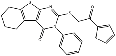 2-{[2-oxo-2-(2-thienyl)ethyl]sulfanyl}-3-phenyl-5,6,7,8-tetrahydro[1]benzothieno[2,3-d]pyrimidin-4(3H)-one 구조식 이미지