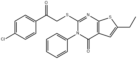 2-{[2-(4-chlorophenyl)-2-oxoethyl]sulfanyl}-6-ethyl-3-phenylthieno[2,3-d]pyrimidin-4(3H)-one Structure
