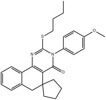 2-(butylsulfanyl)-3-(4-methoxyphenyl)-5,6-dihydrospiro(benzo[h]quinazoline-5,1'-cyclopentane)-4(3H)-one Structure
