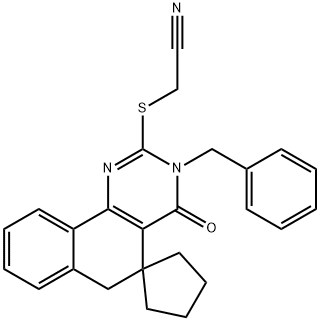 3-benzyl-2-[(cyanomethyl)sulfanyl]-4-oxo-3,4,5,6-tetrahydrospiro(benzo[h]quinazoline-5,1'-cyclopentane) Structure