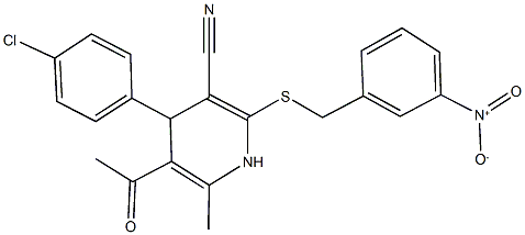 5-acetyl-4-(4-chlorophenyl)-2-({3-nitrobenzyl}sulfanyl)-6-methyl-1,4-dihydro-3-pyridinecarbonitrile 구조식 이미지