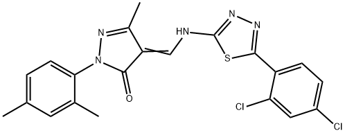 4-({[5-(2,4-dichlorophenyl)-1,3,4-thiadiazol-2-yl]amino}methylene)-2-(2,4-dimethylphenyl)-5-methyl-2,4-dihydro-3H-pyrazol-3-one 구조식 이미지
