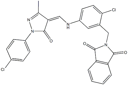 2-[2-chloro-5-({[1-(4-chlorophenyl)-3-methyl-5-oxo-1,5-dihydro-4H-pyrazol-4-ylidene]methyl}amino)benzyl]-1H-isoindole-1,3(2H)-dione 구조식 이미지