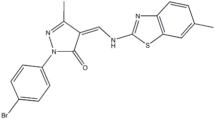 2-(4-bromophenyl)-5-methyl-4-{[(6-methyl-1,3-benzothiazol-2-yl)amino]methylene}-2,4-dihydro-3H-pyrazol-3-one 구조식 이미지