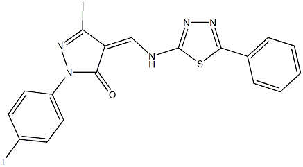 2-(4-iodophenyl)-5-methyl-4-{[(5-phenyl-1,3,4-thiadiazol-2-yl)amino]methylene}-2,4-dihydro-3H-pyrazol-3-one 구조식 이미지