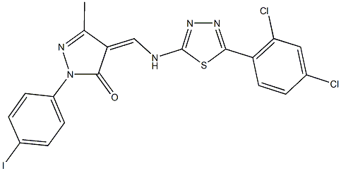 4-({[5-(2,4-dichlorophenyl)-1,3,4-thiadiazol-2-yl]amino}methylene)-2-(4-iodophenyl)-5-methyl-2,4-dihydro-3H-pyrazol-3-one 구조식 이미지