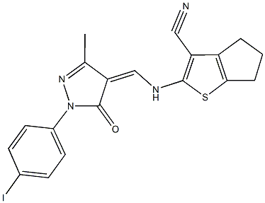 2-({[1-(4-iodophenyl)-3-methyl-5-oxo-1,5-dihydro-4H-pyrazol-4-ylidene]methyl}amino)-5,6-dihydro-4H-cyclopenta[b]thiophene-3-carbonitrile 구조식 이미지