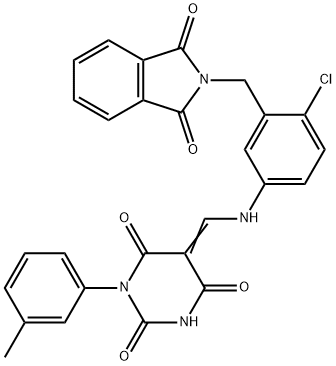 5-({4-chloro-3-[(1,3-dioxo-1,3-dihydro-2H-isoindol-2-yl)methyl]anilino}methylene)-1-(3-methylphenyl)-2,4,6(1H,3H,5H)-pyrimidinetrione 구조식 이미지