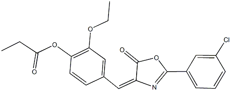 4-[(2-(3-chlorophenyl)-5-oxo-1,3-oxazol-4(5H)-ylidene)methyl]-2-ethoxyphenyl propionate 구조식 이미지