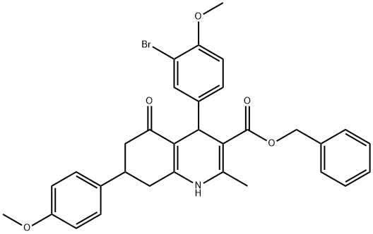 benzyl 4-(3-bromo-4-methoxyphenyl)-7-(4-methoxyphenyl)-2-methyl-5-oxo-1,4,5,6,7,8-hexahydro-3-quinolinecarboxylate Structure