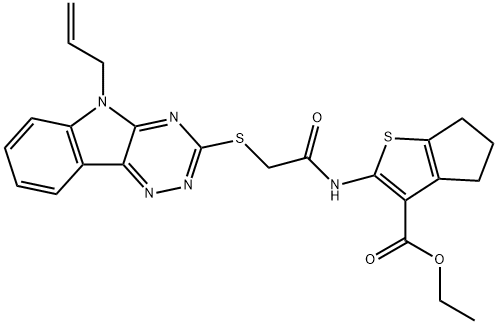 ethyl 2-({[(5-allyl-5H-[1,2,4]triazino[5,6-b]indol-3-yl)sulfanyl]acetyl}amino)-5,6-dihydro-4H-cyclopenta[b]thiophene-3-carboxylate 구조식 이미지