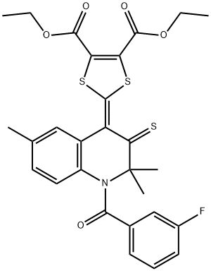 diethyl 2-(1-(3-fluorobenzoyl)-2,2,6-trimethyl-3-thioxo-2,3-dihydro-4(1H)-quinolinylidene)-1,3-dithiole-4,5-dicarboxylate Structure