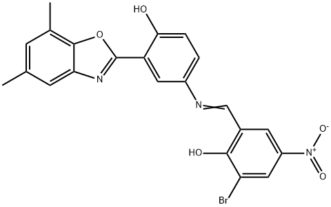 2-bromo-6-({[3-(5,7-dimethyl-1,3-benzoxazol-2-yl)-4-hydroxyphenyl]imino}methyl)-4-nitrophenol 구조식 이미지