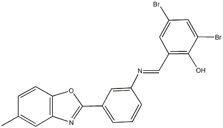 2,4-dibromo-6-({[3-(5-methyl-1,3-benzoxazol-2-yl)phenyl]imino}methyl)phenol Structure