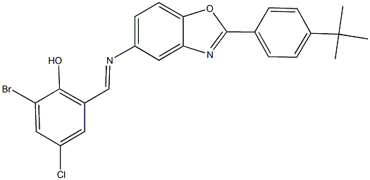 2-bromo-6-({[2-(4-tert-butylphenyl)-1,3-benzoxazol-5-yl]imino}methyl)-4-chlorophenol Structure