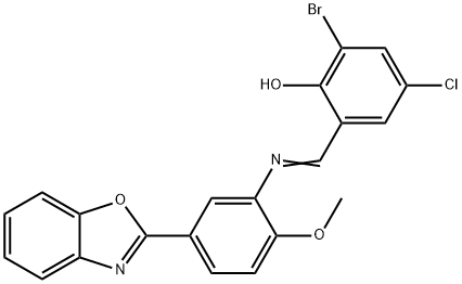 2-({[5-(1,3-benzoxazol-2-yl)-2-methoxyphenyl]imino}methyl)-6-bromo-4-chlorophenol Structure