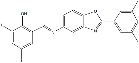 2-({[2-(3,5-dimethylphenyl)-1,3-benzoxazol-5-yl]imino}methyl)-4,6-diiodophenol 구조식 이미지