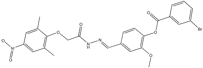 4-[2-({4-nitro-2,6-dimethylphenoxy}acetyl)carbohydrazonoyl]-2-methoxyphenyl 3-bromobenzoate 구조식 이미지