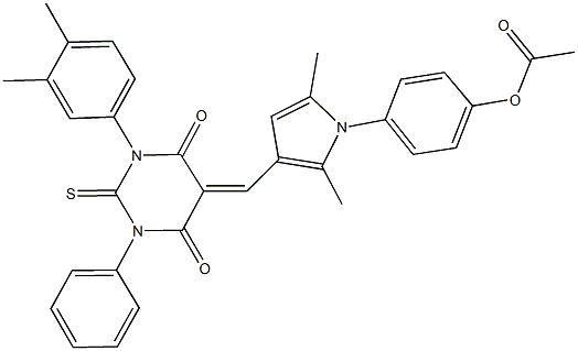4-{3-[(1-(3,4-dimethylphenyl)-4,6-dioxo-3-phenyl-2-thioxotetrahydro-5(2H)-pyrimidinylidene)methyl]-2,5-dimethyl-1H-pyrrol-1-yl}phenyl acetate 구조식 이미지
