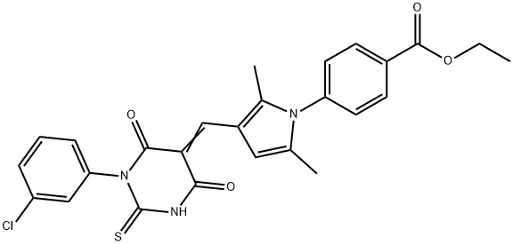 ethyl 4-{3-[(1-(3-chlorophenyl)-4,6-dioxo-2-thioxotetrahydro-5(2H)-pyrimidinylidene)methyl]-2,5-dimethyl-1H-pyrrol-1-yl}benzoate 구조식 이미지