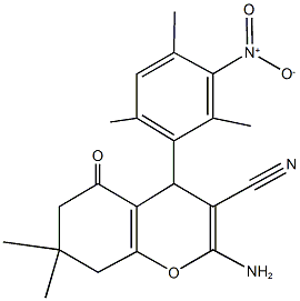 2-amino-4-{3-nitro-2,4,6-trimethylphenyl}-7,7-dimethyl-5-oxo-5,6,7,8-tetrahydro-4H-chromene-3-carbonitrile Structure