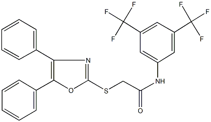 N-[3,5-bis(trifluoromethyl)phenyl]-2-[(4,5-diphenyl-1,3-oxazol-2-yl)sulfanyl]acetamide 구조식 이미지