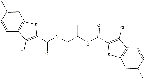 3-chloro-N-(2-{[(3-chloro-6-methyl-1-benzothien-2-yl)carbonyl]amino}-1-methylethyl)-6-methyl-1-benzothiophene-2-carboxamide 구조식 이미지