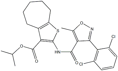 isopropyl 2-({[3-(2,6-dichlorophenyl)-5-methyl-4-isoxazolyl]carbonyl}amino)-5,6,7,8-tetrahydro-4H-cyclohepta[b]thiophene-3-carboxylate Structure