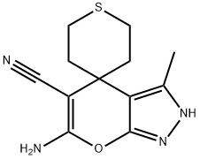 6-amino-5-cyano-3-methyl-2,4-dihydrospiro[pyrano[2,3-c]pyrazole-4,4'-(2'H)-thiopyran] 구조식 이미지