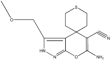 6-amino-5-cyano-3-(methoxymethyl)-2,3',4,4',5',6'-hexahydrospiro[pyrano[2,3-c]pyrazole-4,4'-(2'H)-thiopyran] 구조식 이미지