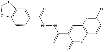 N'-(1,3-benzodioxol-5-ylcarbonyl)-6-bromo-2-oxo-2H-chromene-3-carbohydrazide 구조식 이미지