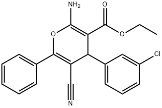 ethyl 2-amino-4-(3-chlorophenyl)-5-cyano-6-phenyl-4H-pyran-3-carboxylate 구조식 이미지