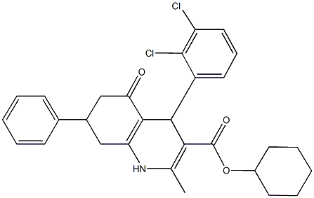 cyclohexyl 4-(2,3-dichlorophenyl)-2-methyl-5-oxo-7-phenyl-1,4,5,6,7,8-hexahydro-3-quinolinecarboxylate 구조식 이미지