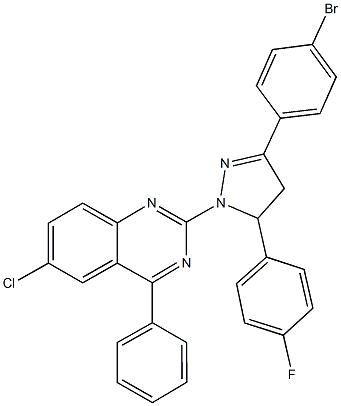 2-[3-(4-bromophenyl)-5-(4-fluorophenyl)-4,5-dihydro-1H-pyrazol-1-yl]-6-chloro-4-phenylquinazoline 구조식 이미지